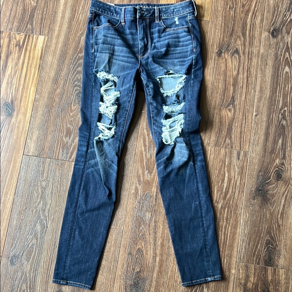 American Eagle Blue Jeans Distressed Style size 12 long